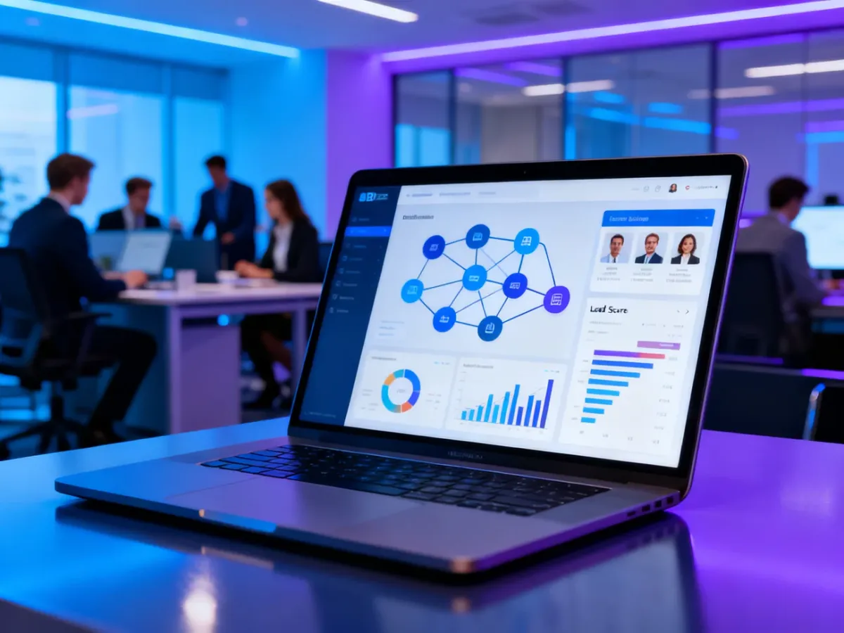 Panel automatyzacji marketingu i scoringu leadów na laptopie