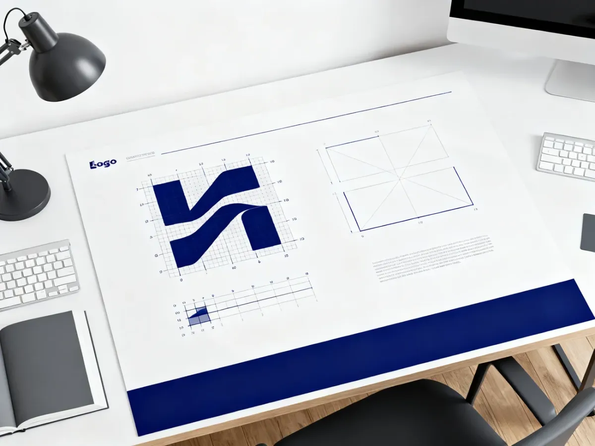 Księga znaku z siatką konstrukcyjną logo i polem ochronnym