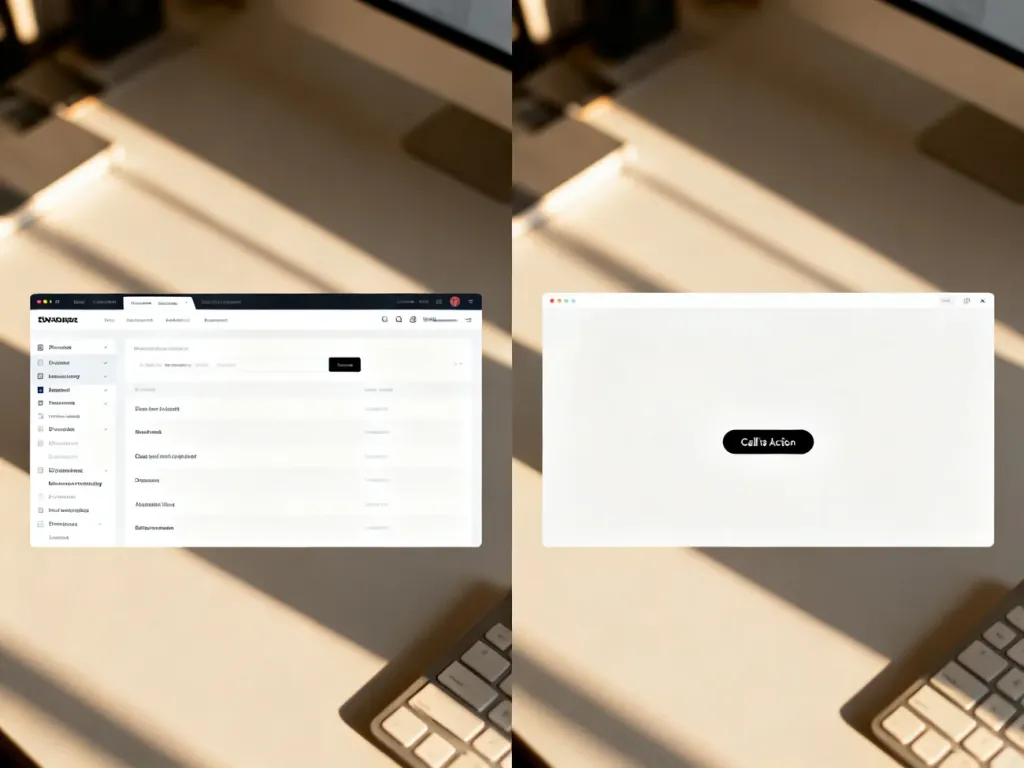 Porównanie złożonej strony głównej z wieloma linkami oraz minimalistycznego landing page'a z jednym przyciskiem CTA.